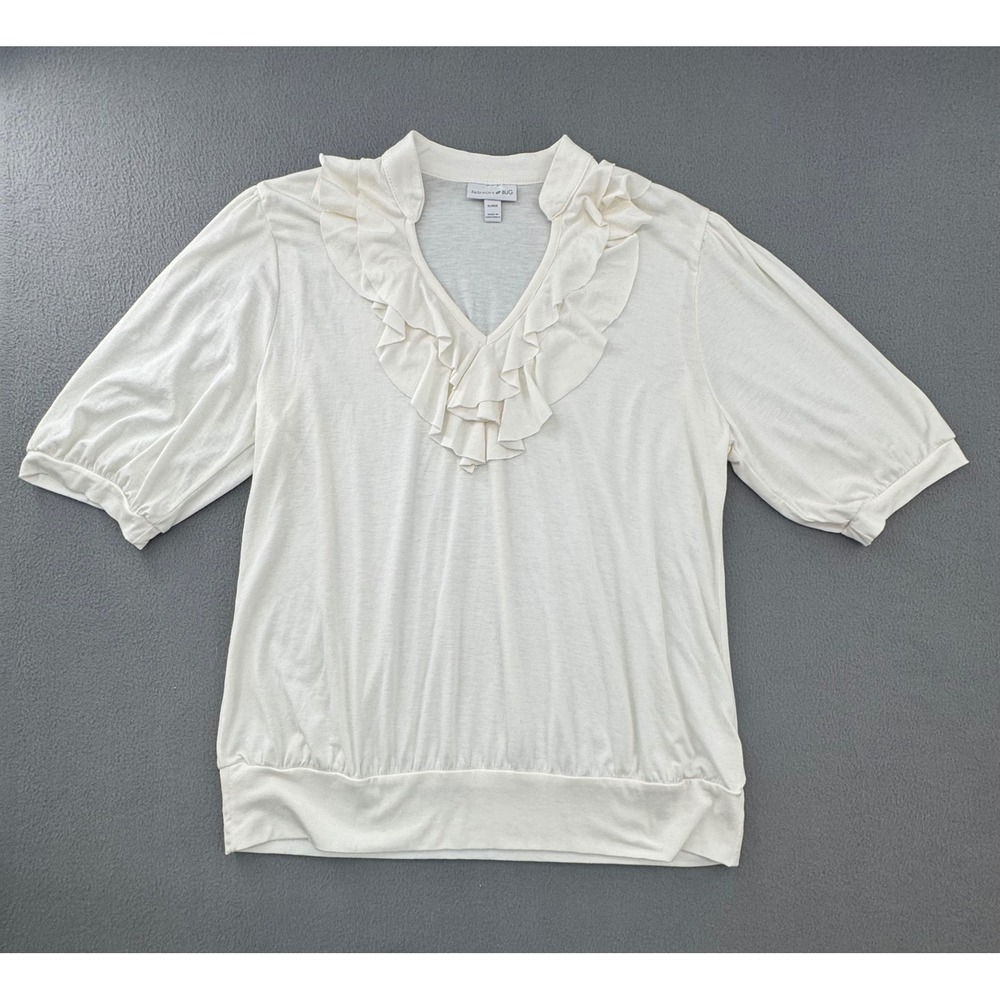 Fashion Bug Y2K Ruffle Blouse XL Ruffle V-Neck Puff Sleeve Coquette Feminine